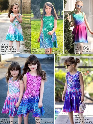 Vista 4 de Funnycokid - Vestido sin mangas, informal, estampado, de fiesta para niñas de 4 a 13 años