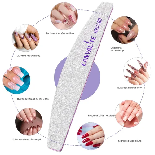 Vista 4 de Canvalite 10 limas de uñas profesionales reutilizables de doble cara (grano 100/180), herramientas de peinado de uñas para uso doméstico y de salón