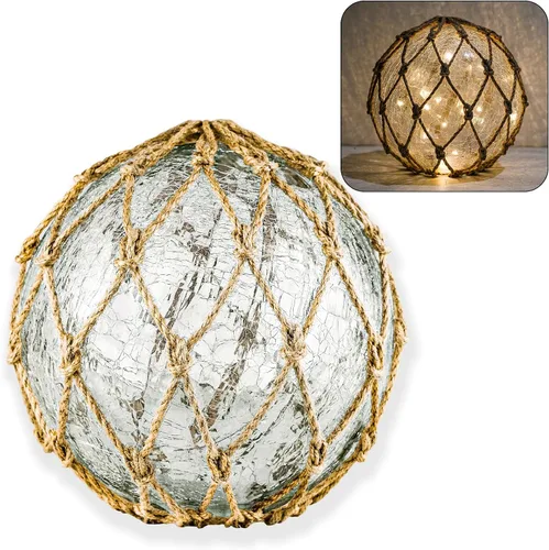 Vista 7 de SAILINGSTORY - Flotador de pesca de cristal, lámpara náutica, decoración costera de playa, bola de vidrio agrietado, luz nocturna de 6 pulgadas