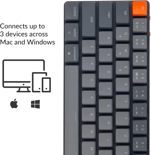 Vista 3 de Keychron K7, teclado mecánico inalámbrico ultra delgado con Bluetoothcable de 68 teclas con interruptor azul mecánico Gateron de perfil bajo