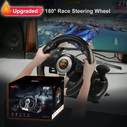 Vista 5 de PXN PC Racing Wheel, V3II 180 Degree Universal USB Car Sim Game Steering Wheel with Pedals for Xbox One, Xbox Series SX PS3, PS4, Switch