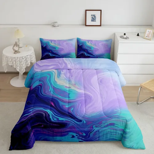 Vista 53 de Feelyou Juego de ropa de cama de sirena suave para niños y niñas, juego de edredón de escamas de peces oceánicos, tamaño individual, edredón