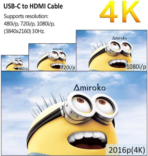 Vista 7 de Cable USB C a HDMI de 6 pies, USB 3.1 tipo C (compatible con Thunderbolt 3) a HDMI 4K cable para MacBook Pro 2016, MacBook de 12 pulgadas