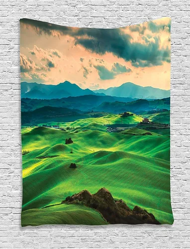 Vista 15 de Ambesonne Tapiz Trippy, vista panorámica de la cascada con bosques de ensueño y mandala oriental psicodélico, decoración de tela para colgar