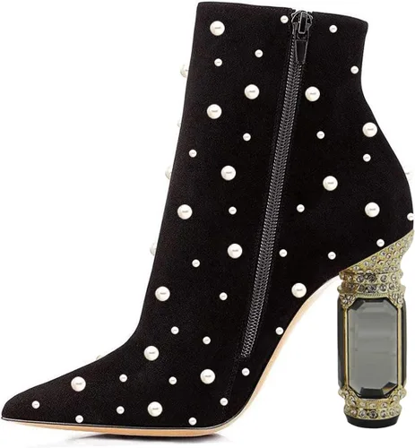 Vista 47 de FSJ Botas de tacón alto con punta puntiaguda para mujer, con tacón alto, con cremallera lateral brillante, estilo casual, para uso diario, zapatos