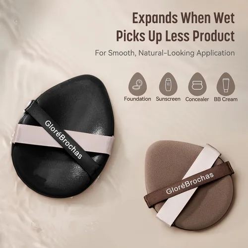 Vista 6 de Juego de esponjas para maquillaje, GloréBrochas 2 piezas, esponjas de base de baja absorción micro porosas, almohadillas de PU con cojín sin látex