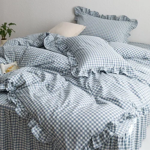 Vista 23 de MKXI Juego de ropa de cama con diseño de corbata de moño linda y rayas de flores rosas, tamaño individual, de algodón - Funda de edredón
