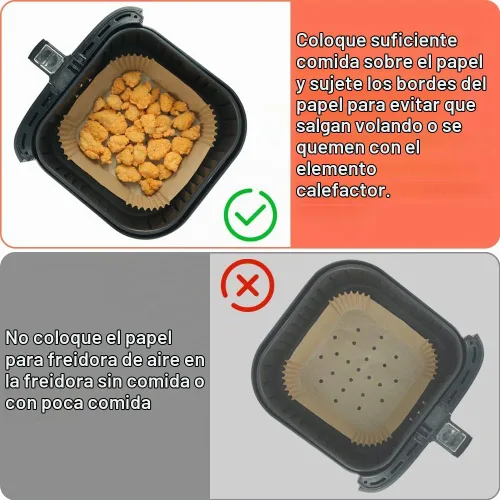 Vista 7 de BYKITCHEN Forros cuadrados para freidora de aire de 2 a 5 Qt, juego de 100, papel de pergamino perforado pequeño de 8 pulgadas para mini freidora