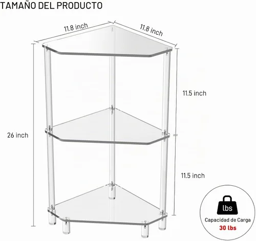 Vista 3 de Eglaf - Mesa auxiliar de esquina de acrílico, mesa auxiliar triangular de 3 niveles
