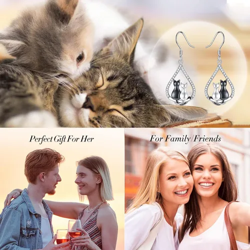 Vista 187 de Aretes colgantes de plata de ley con diseño de árbol de la vida, flor, abeja, animales, gato, colibrí, piedra lunar, turquesa, aretes con cierre