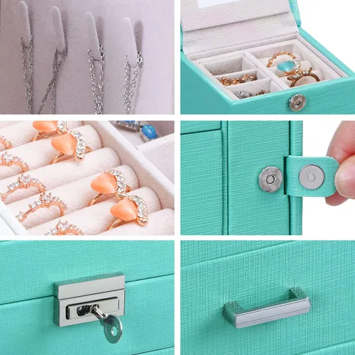Vista 5 de ANWBROAD Joyero grande de 6 niveles, organizador de joyas, caja de almacenamiento con espejo de cerradura, caja de joyería para niñas, para aretes