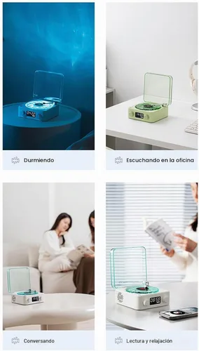 Vista 8 de Zunate Waves - Altavoz Bluetooth, tocadiscos vintage con luz ambiental, auxiliar portátil inalámbrico retro para dormir, luz LED recargable