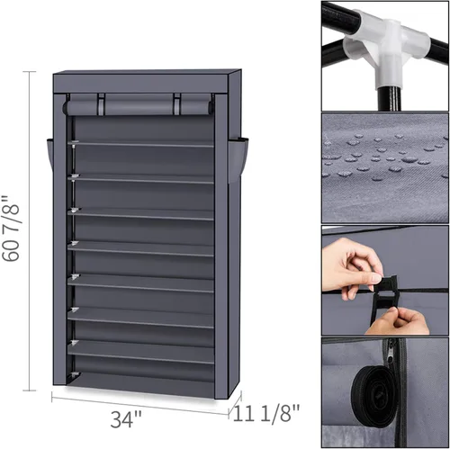 Vista 3 de BNSPLY Zapatero de tela no tejida de 10 niveles, estante grande para zapatos con cubierta a prueba de polvo, 2 bolsillos laterales organizador