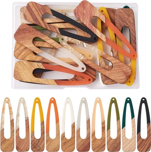 Vista 27 de Beadthoven - Abalorios de madera de resina, aretes de bricolaje para hacer dijes, colgantes de madera de resina geométrica, piezas bohemias
