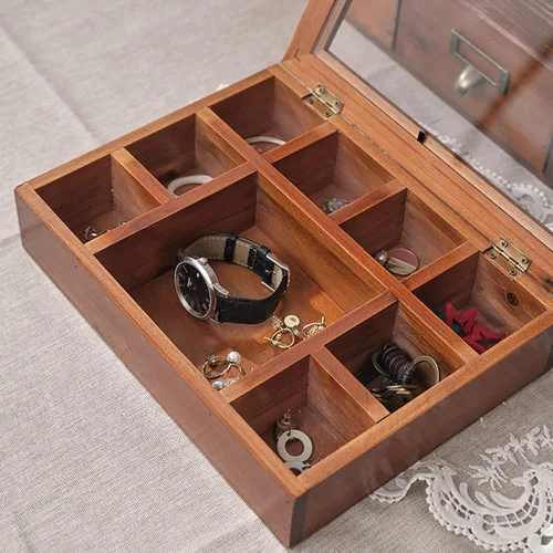 Vista 5 de Joyero organizador de madera personalizado para hombres, regalos personalizados para papá, marido, abuelo, novio, caja de almacenamiento de joyas