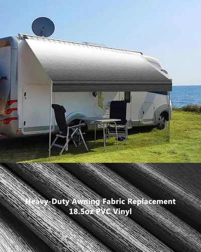 Vista 2 de Repuesto de tela para toldo de autocaravana, 19.5 onzas, resistente, resistente a la intemperie, toldo de vinilo para cámper, toldo universal