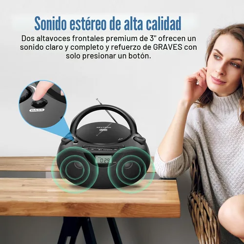 Vista 3 de Nextron Boombox de CD portátil con Bluetooth, USB, radio y refuerzo de graves - negro