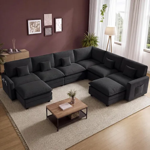 Vista 15 de Cloud Couch Sectional, L Shaped Modular Sofa with Movable Ottoman Negro