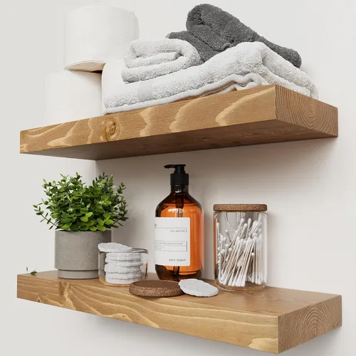 Vista 16 de Estantes flotantes de madera maciza para pared de 12 pulgadas, color negro
