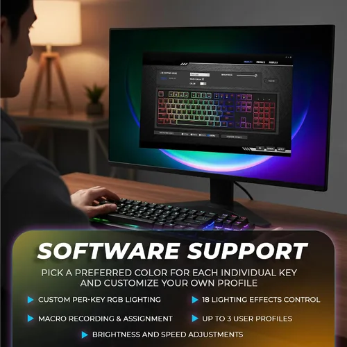 Vista 6 de TECWARE Phantom+ Elite Teclado mecánico RGB de 87 teclas para juegos 3 modos Bluetooth inalámbrico 5.0, 2.4 GHz y USB-C con cable 5 pines