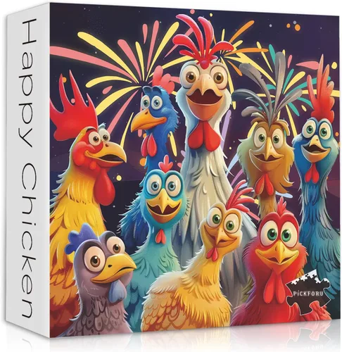 Vista 8 de PICKFORU - Divertido rompecabezas de pollo para adultos, 1000 piezas, rompecabezas abstracto de pollo, lindo rompecabezas de gallo de animales