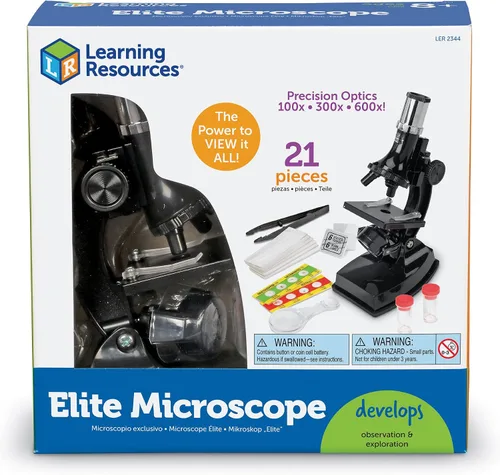 Vista 4 de Learning Resources Microscopio Elite - Microscopio para niños, juguetes científicos para niños, 21 piezas