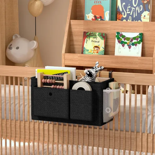 Vista 7 de Edudif Organizador de mesita de noche con correas fijas y soporte para botella de agua, litera ideal para el hogar, dormitorio, hospital, cuna, Negro