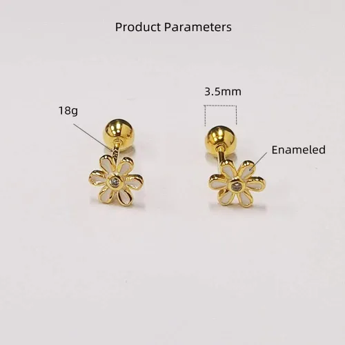 Vista 6 de Aretes de cartílago de margarita pequeña de 18 G para mujeres y niñas, plata de ley 925, chapados en oro de 14 quilates, mini lindos con circonita