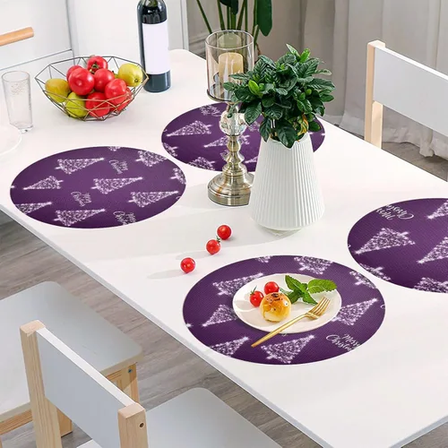 Vista 6 de Trees Christmas Purple Dining Room Table Placemats, Non Slip Washable Dinner Mat for Kitchen Table one sizex4