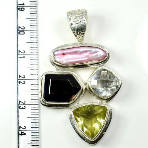 Vista 3 de 55Carat Natural Multi Stones Sterling Silver Multi Shape Gemstone Pendants For Women Designer Jewelry Natural-Multi-Stone-Design-10