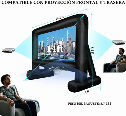 Vista 2 de Proyector inflable de 14 pies para exterior, pantalla de proyector inflable Proyección frontal/trasera para patio trasero, noche de cine al aire