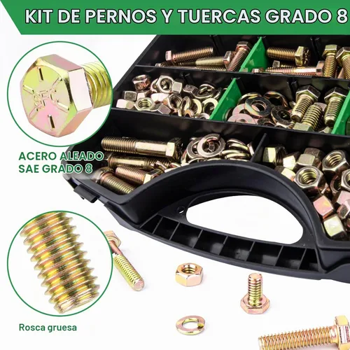Vista 2 de FOLIV Kit surtido de 523 tornillos y tuercas de grado 8, surtido de tuercas y pernos resistentes, pernos hexagonales SAE 1/4-20 5/16-18 3/8-16