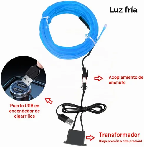 Vista 2 de Tira de luces LED de cable EL, tira de luz de neón automática USB de 10 pies/3M con borde de costura, kits de iluminación ambiental