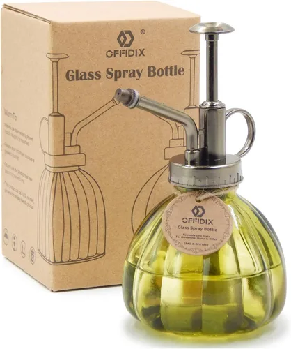 Vista 9 de OFFIDIX Botella rociadora de vidrio transparente, 6.3 pulgadas de alto, estilo vintage con bomba superior de plástico de bronce, regadera de vidrio