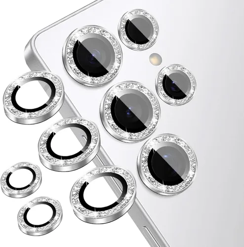 Vista 9 de Protector de lente de cámara compatible con iPhone 15 Plus y iPhone 15 (paquete de 4, 2 juegos), con purpurina brillante, funda de cámara