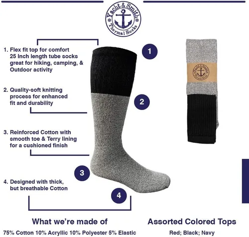 Vista 5 de Yacht & Smith Calcetines térmicos para hombres, mujeres y niños, paquete a granel, calcetines gruesos y cálidos para botas de invierno para clima