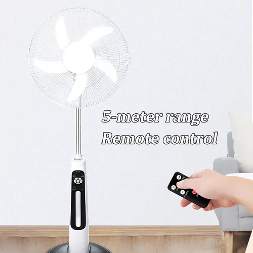 Vista 7 de Ventilador de pie oscilante solar de 16 pulgadas, ventilador de piso de pedestal con luz LED con panel solar de 5 aspas para el hogar, dormitorio