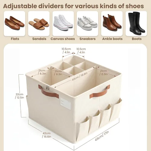 Vista 3 de Varhomax Shoe Organizer Box for Closet, Fabric Shoe Storage Bin with Adjustable Dividers & Clear Cover, Holds up 16-32 Pairs of Sneakers & Sandals