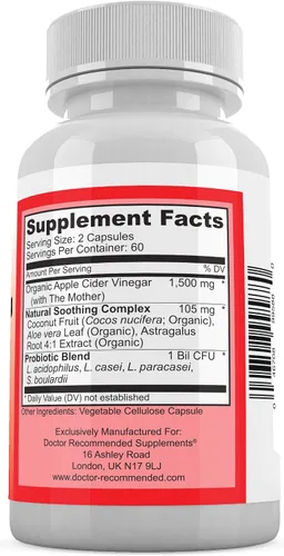 Vista 2 de Cápsulas de vinagre de sidra de manzana (120 cápsulas vegetales) Suplemento orgánico ACV con probióticos - 1500 mg por porción - Apoya el bienestar