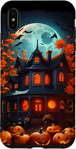 Vista 11 de iPhone 16 Halloween Spooky Haunted House Bats & Carved Pumpkins Case