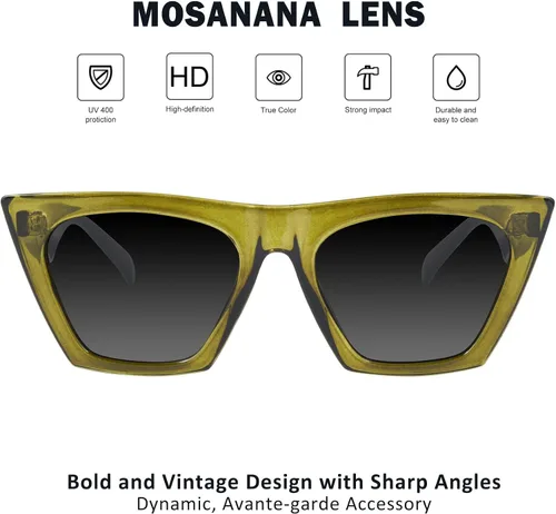 Vista 3 de mosanana Gafas de sol cuadradas con diseño de ojo de gato para mujer, modelo de estilo moderno-SHINE