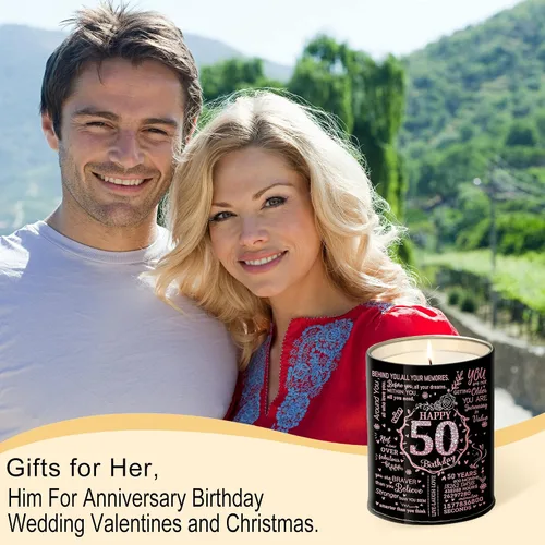 Vista 3 de Regalos de feliz cumpleaños 50 para mujeres, velas perfumadas, velas de decoración del hogar de 50 años, regalo de Navidad para esposa, mamá, novia