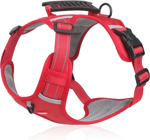 Vista 10 de Arnés para perro sin tirones, ajustable, reflectante, suave, acolchado, arnés de chaleco para perro pequeño, mediano y grande, con asa resistente