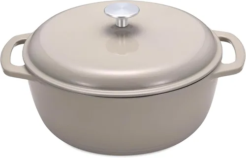 Vista 10 de Amazon Basics Olla de horno holandés de hierro fundido con tapa, esmaltada, asas dobles, redonda, resistente, pequeña, 4.3 cuartos de galón, verde
