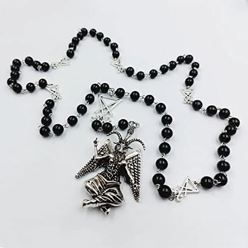 Vista 3 de MIN HI Rosario Baphomet Rosario misteriosoRosario Baphomet Collar de Rosario Baphomet Collar de altar de cabra de Satanás 15