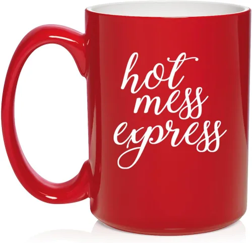 Vista 2 de Daylor Hot Mess Express - Taza de café de cerámica divertida para ella, él, amigo, compañero de trabajo, esposa, esposo (11 onzas, azul)