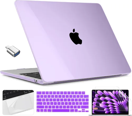 Vista 23 de TWOLSKOO Compatible con funda para MacBook Air M4 de 15 pulgadas versión 2025-2023 M4 A3241 M3 A3114 M2 A2941, carcasa rígida de plástico y Cristal