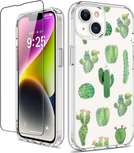 Vista 26 de Funda para iPhone 14 Pro con protector de pantalla, 6.1 pulgadas, transparente de cuerpo completo, a prueba de golpes, diseño floral, para niñas