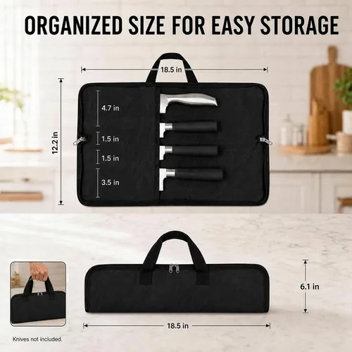 Vista 2 de Rollo de cuchillos, bolsa resistente para cuchillos, estuche de lona encerada con 4 ranuras para cuchillos y herramientas de cocina, bolsa