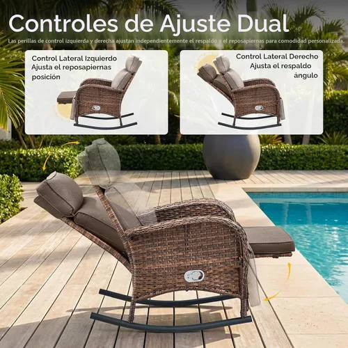 Vista 3 de Belord Zero Gravity - Silla reclinable giratoria para patio, silla de mimbre para exteriores con respaldo ajustable y reposapiés, sillas mecedoras